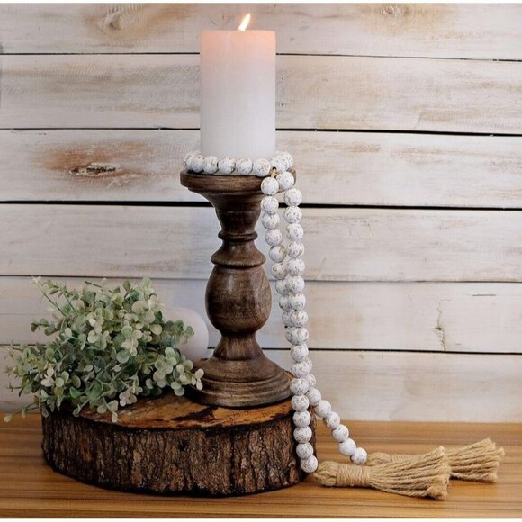 2x Mainevent Tall Pillar Candle Holder 8 in Dark Brown Rustic Wood Decor - Picture 7 of 15